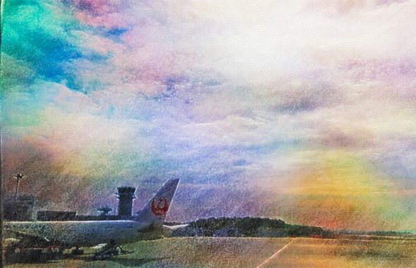 着陸直後の広島空港